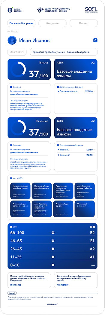 Скриншот сервиса: Платформа ИИ-оценки продуктивных навыков английского языка